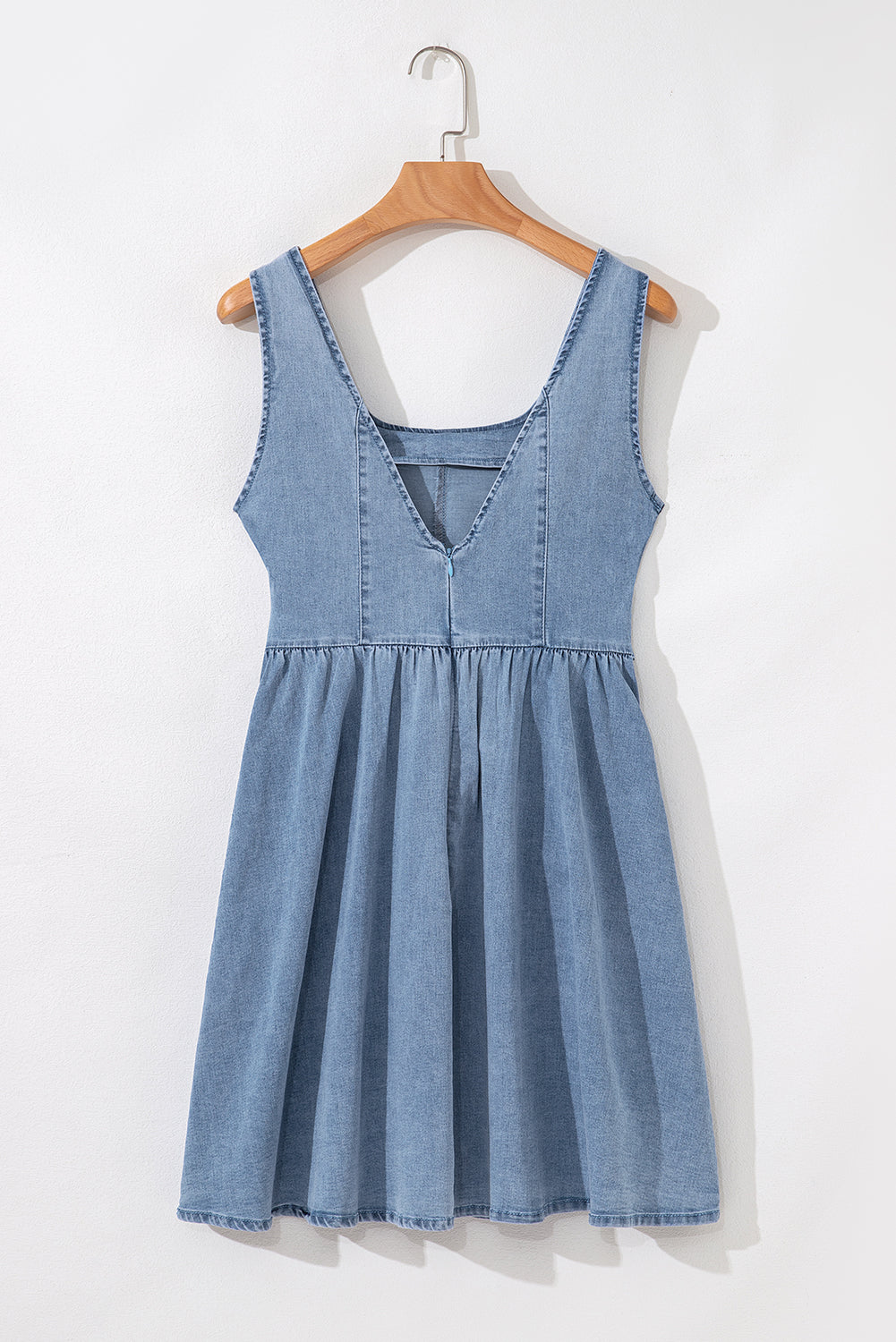 Myosotis Square Neck Bowknot A-line Sleeveless Denim Dress