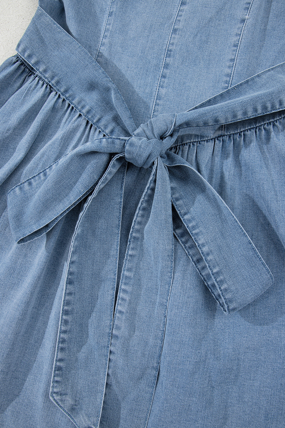 Myosotis Square Neck Bowknot A-line Sleeveless Denim Dress