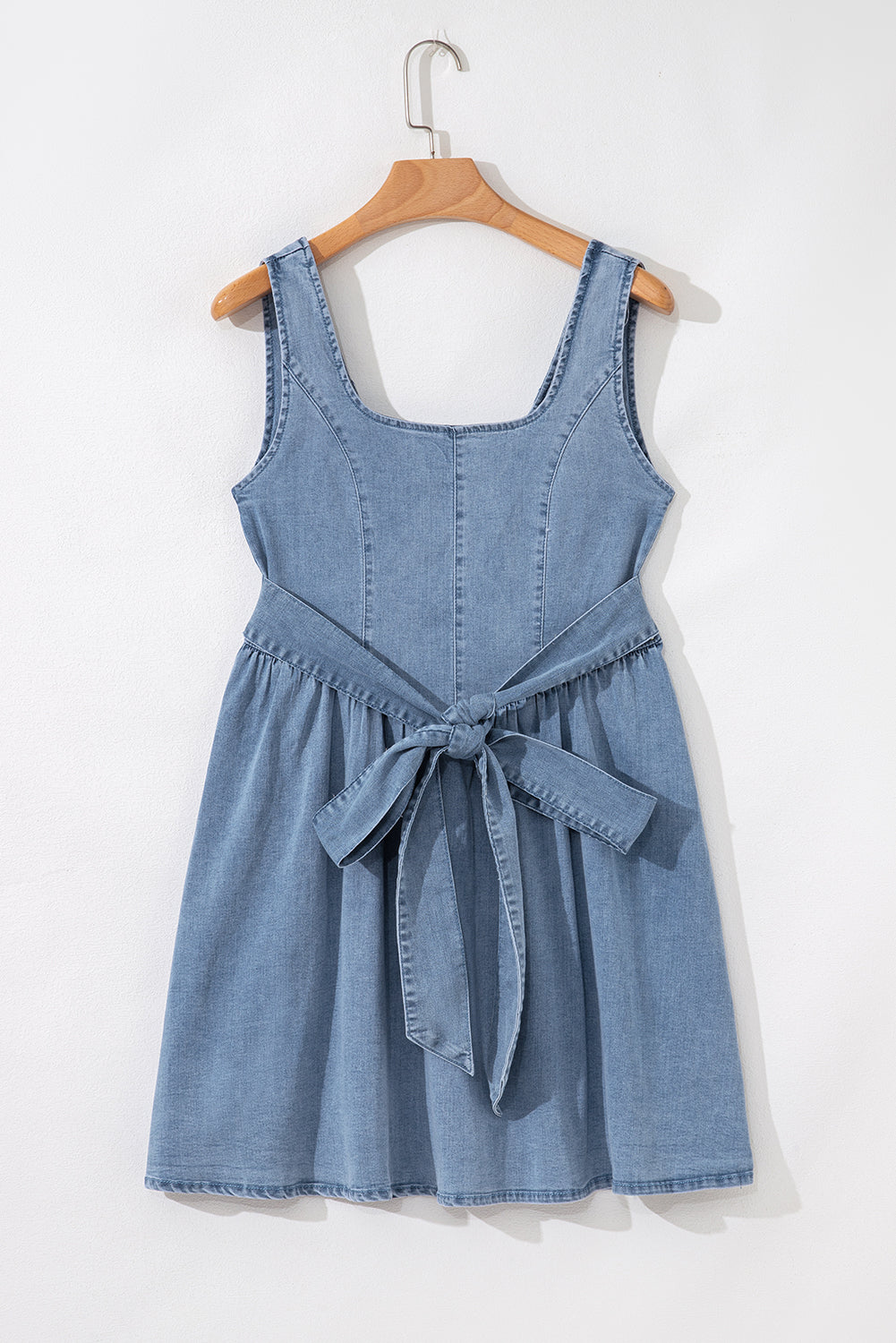 Myosotis Square Neck Bowknot A-line Sleeveless Denim Dress