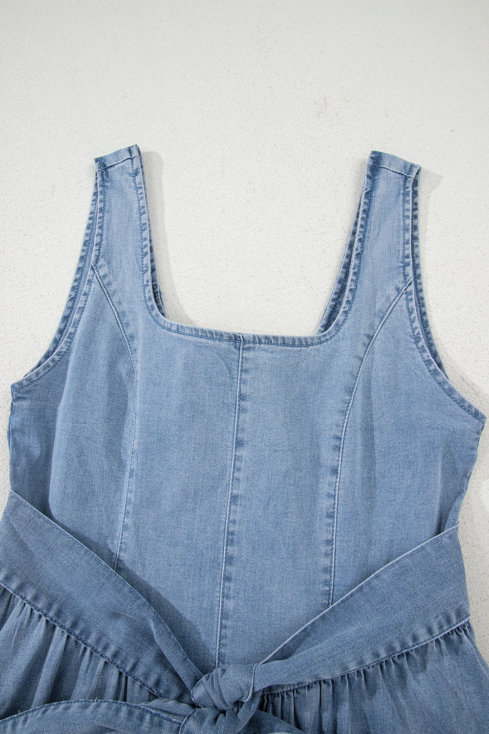 Myosotis Square Neck Bowknot A-line Sleeveless Denim Dress