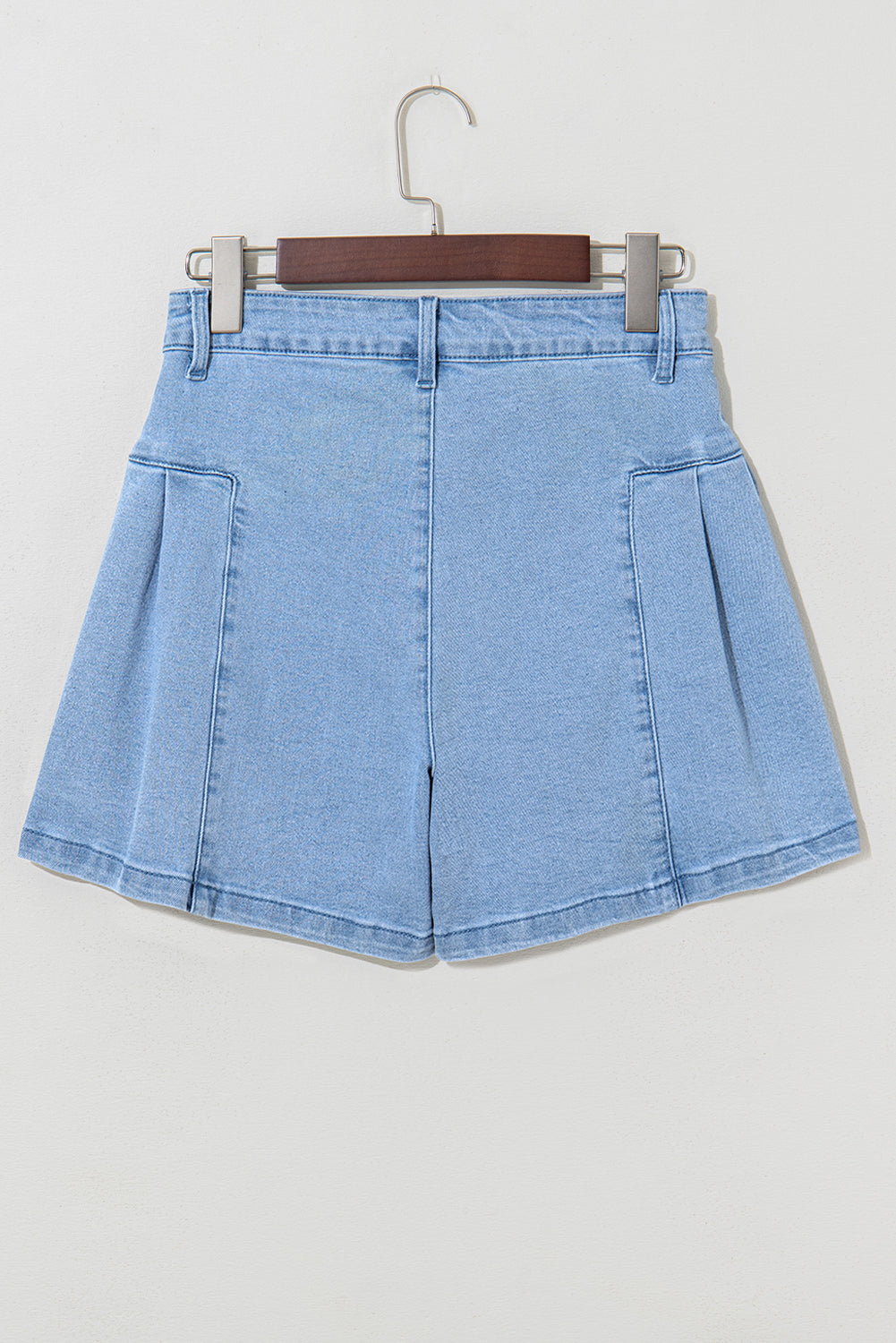 Dusk Blue Pleated Patchwork Wide Leg Lightweight Denim Shorts